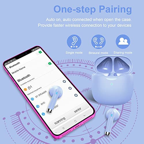 Kablosuz Kulaklıklar, Bluetooth 5.3 Kulak İçi Gürültü Önleyici Mikrofonlu Kulaklıklar, Stereo Bas Kulaklıklar, IP7 Su Geçirmez Spor Kulaklıklar, 32 Saat Oynatma Süresi USB C Şarjlı Kulaklıklar Mor Android iOS İçin - 6