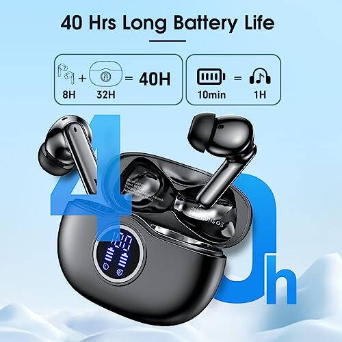 Kablosuz Kulaklıklar Bluetooth 5.3 Kulaklıklar 40 Saat Oynatma Süresi LED Ekranlı, Derin Bas Stereo ve Gürültü Önleyici Bluetooth Kulaklıklar IP7 Su Geçirmez Kablosuz Kulaklıklar Mikrofonlu iPhone Android Siyah - 5