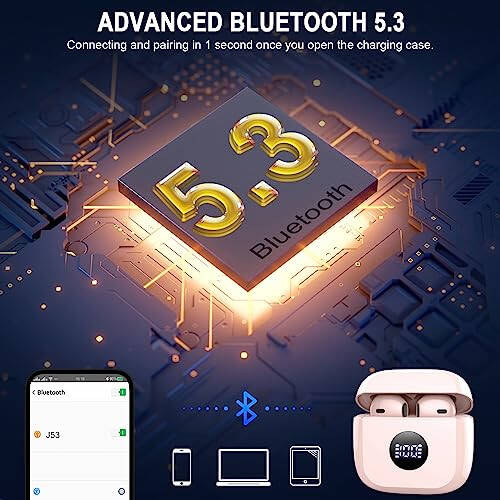 Kablosuz Kulaklıklar, Bluetooth 5.4 Kulaklıklar LED Güç Ekranı Kulaklıklar Bas Stereo, Bluetooth Kulaklıklar Kulak İçi Gürültü Önleyici Mikrofon, 40 Saat Oynatma Mini Kasa IP7 Su Geçirmez Spor Kulaklıklar Android iOS için - 4