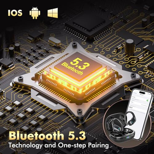 Kablosuz Kulaklıklar Bluetooth Kulaklıklar 80 Saat Oynatma Kulak İçi Kulaklıklar Güç Ekranı Gürültü Önleyici Mikrofonlu Spor/Antrenman/Koşu İçin Kulak Kancaları ile Siyah - 5