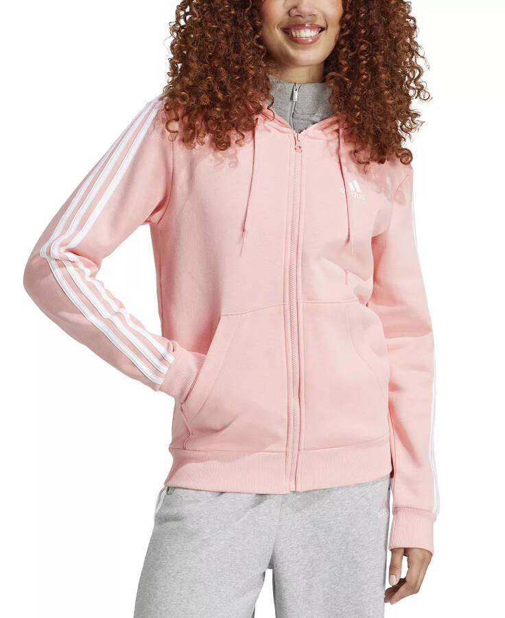 Kadın 3 Çizgili Pamuklu Polar Tam Fermuarlı Kapüşonlu Sweatshirt Yarı Pembe Parıltı - 1