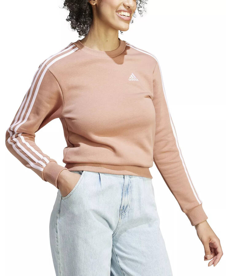 Kadın 3 Şerit Pamuk Polar Yuvarlak Yaka Sweatshirt Kil Katmanları/Açık Pembe - 3