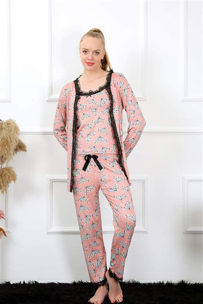 Kadın 3'lü Somon Sabahlık Pijama Takım 16103 - 5