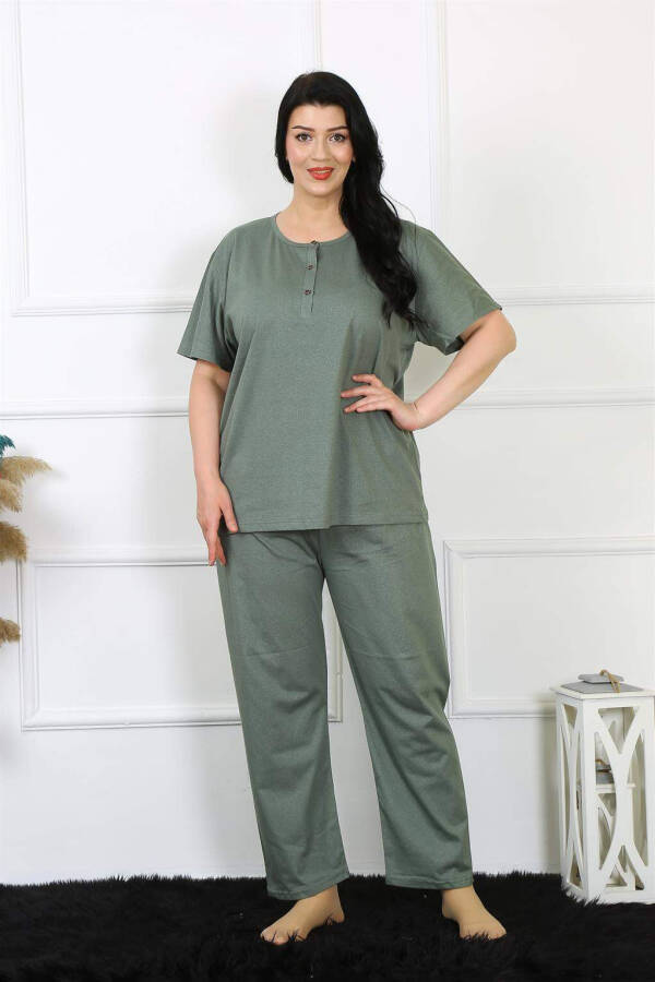 Kadın 5XL-6XL-7XL-8XL Büyük Beden Yeşil Kısa Kol Pijama Takım 75012 - 2