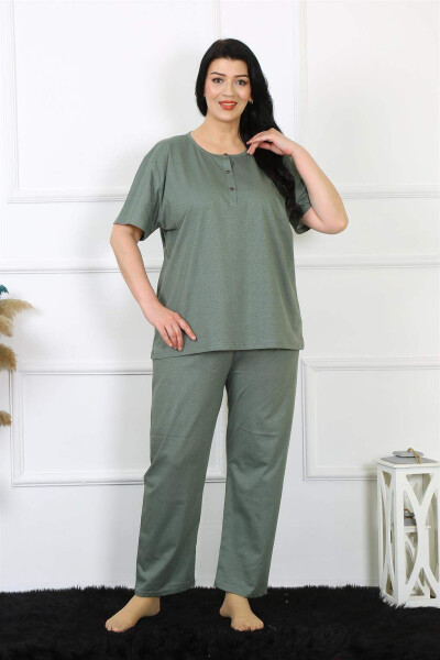 Kadın 5XL-6XL-7XL-8XL Büyük Beden Yeşil Kısa Kol Pijama Takım 75012 - 4