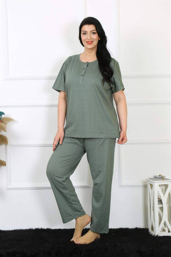 Kadın 5XL-6XL-7XL-8XL Büyük Beden Yeşil Kısa Kol Pijama Takım 75012 - 10