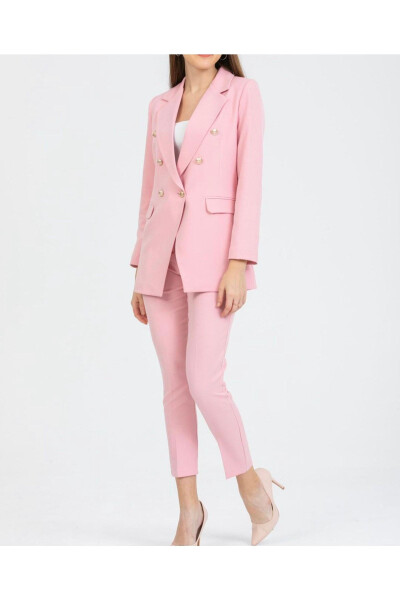 Kadın Blazer Ceket Kemerli Pantolon Takım Pembe - 7