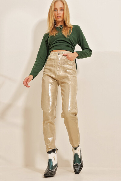 Kadın Gold Gold Sıvama Mom Jeans Pantolon ALC-X10862 - 3