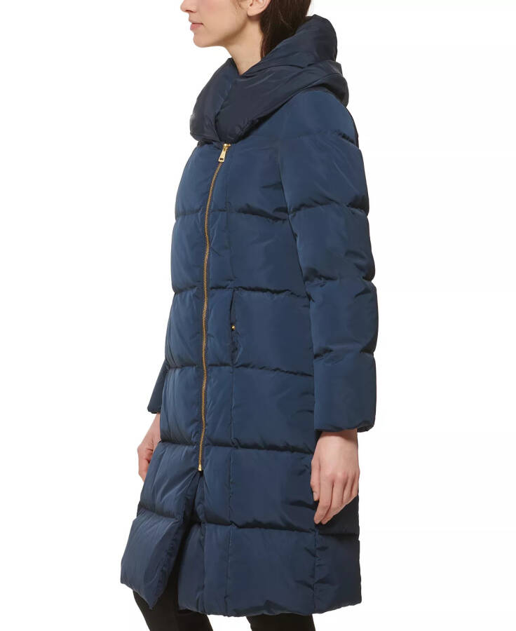 Kadın İmza Asimetrik Yastık Yaka Aşağı Puffer Ceket Navy - 4