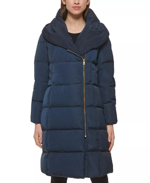 Kadın İmza Asimetrik Yastık Yaka Aşağı Puffer Ceket Navy - 6