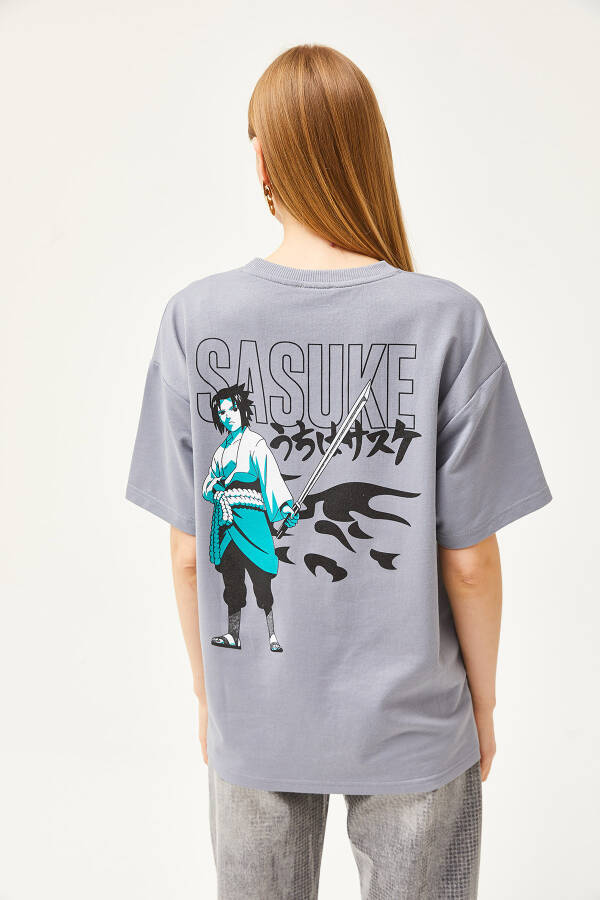 Kadın Japon Gri Ön Arka Baskılı 2 İplik Unisex Oversize Tişört TSH-19000696 - 4