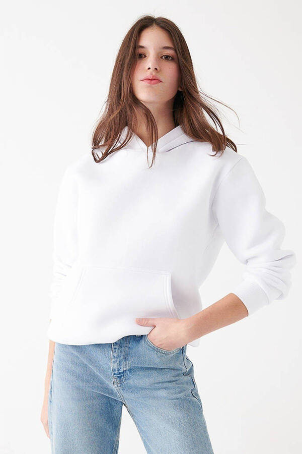 Kadın Kapüşonlu Beyaz Basic Sweatshirt 167299-70000 - 1