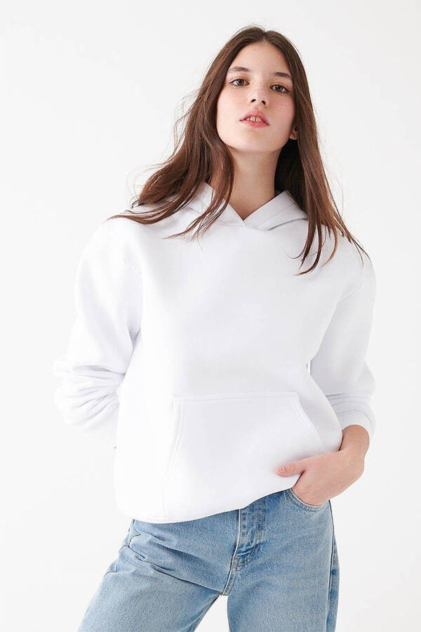 Kadın Kapüşonlu Beyaz Basic Sweatshirt 167299-70000 - 2