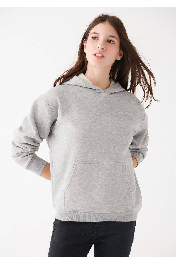 Kadın Kapüşonlu Gri Basic Sweatshirt 167299-82816 - 7