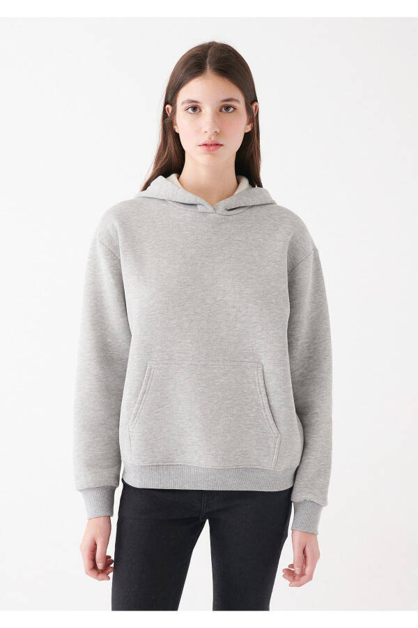 Kadın Kapüşonlu Gri Basic Sweatshirt 167299-82816 - 9