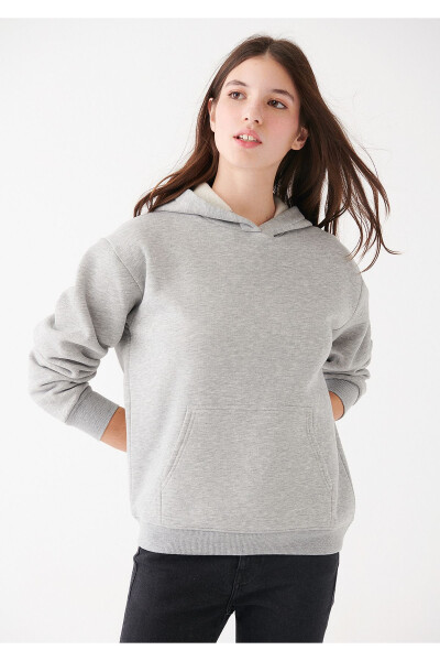 Kadın Kapüşonlu Gri Basic Sweatshirt 167299-82816 - 1