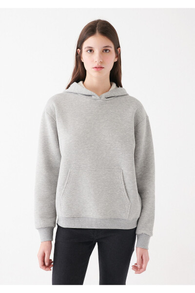 Kadın Kapüşonlu Gri Basic Sweatshirt 167299-82816 - 3