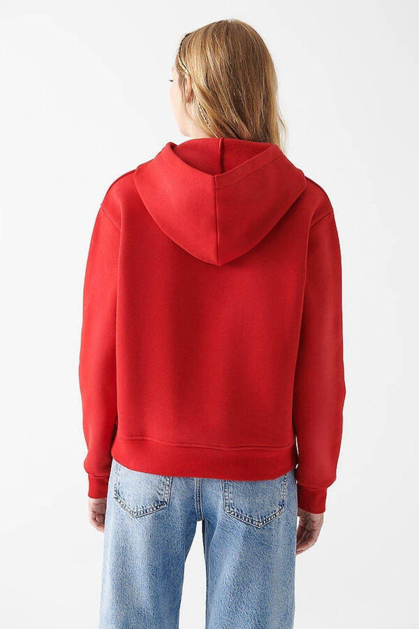 Kadın Kapüşonlu Kırmızı Basic Sweatshirt 167299-82054 - 4