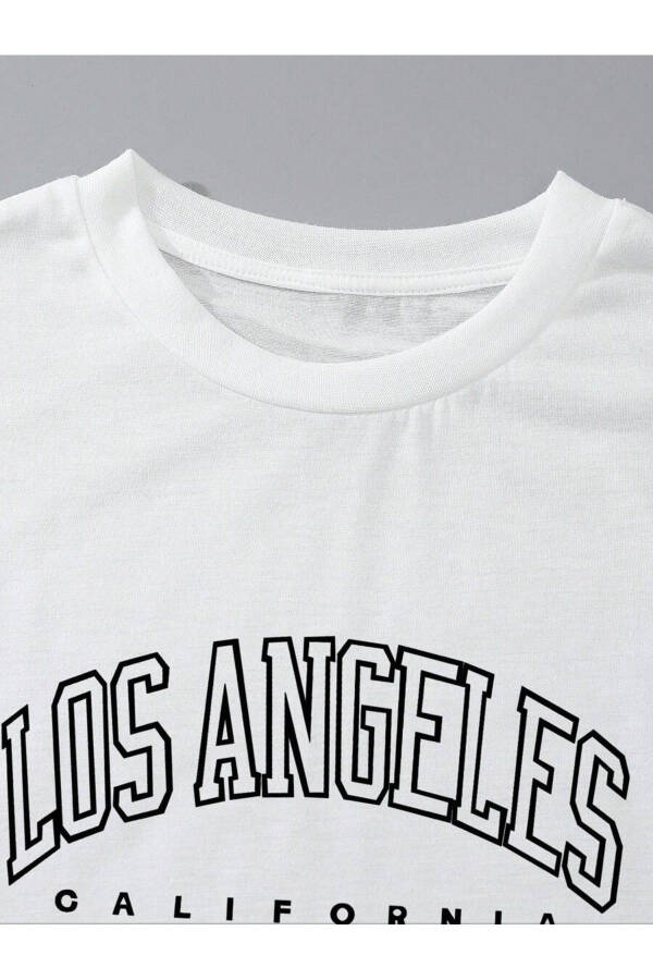 Kadın Los Angeles Baskılı T-shirt Şort Takım - 4