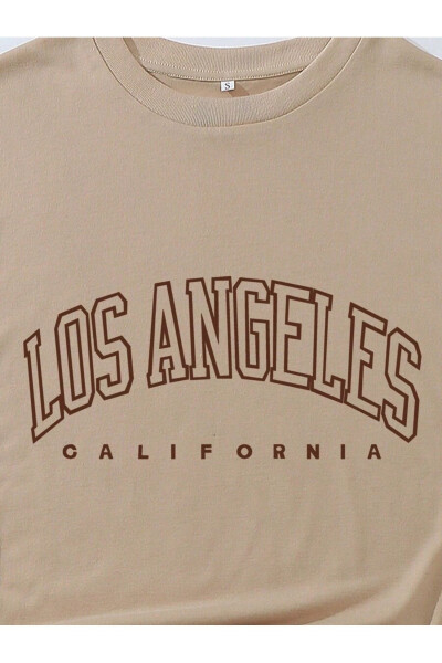 Kadın Los Angeles Baskılı T-shirt Şort Takım - 3