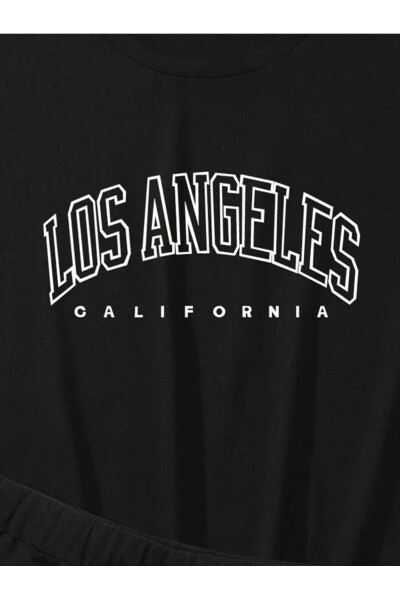 Kadın Los Angeles Baskılı T-shirt Şort Takım - 3