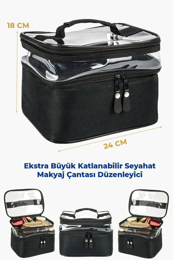 Kadın Makyaj Çantası Iki Geniş Bölmeli Askılı Katlanabilir Bakım Seyahat Organizer Makyaj Çantası - 23