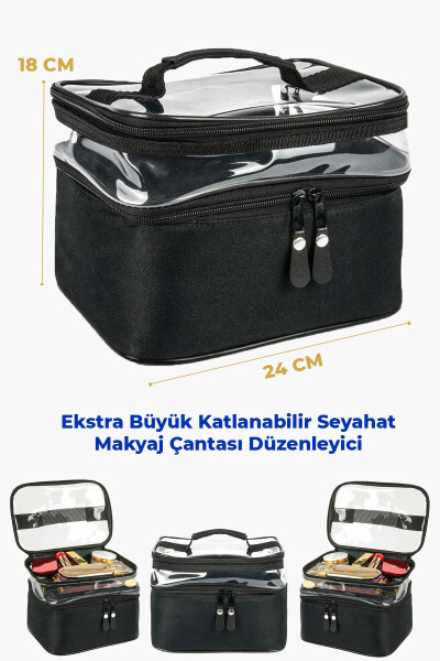 Kadın Makyaj Çantası Iki Geniş Bölmeli Askılı Katlanabilir Bakım Seyahat Organizer Makyaj Çantası - 31