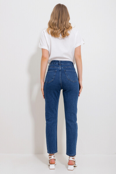 Kadın Mavi Beş Cepli Likralı Mom Jeans Alc-X11755 - 4