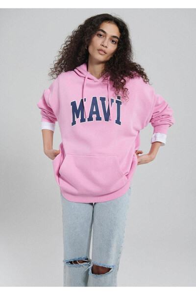 KADIN MAVİ LOGO KAPÜŞONLU SWEATSHIRT 1600361-71038 - 1