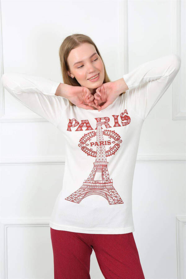 Kadın Paris Penye Uzun Kol Pijama Takımı 4139 - 1