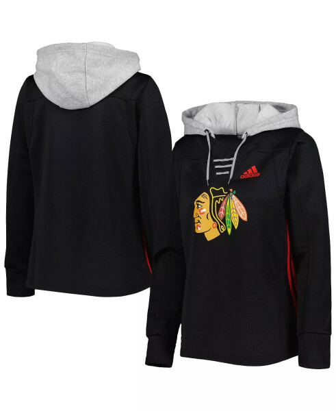 Kadın Siyah Chicago Blackhawks Paten Bağcıklı Takım Kazaklı Kapüşonlu Sweatshirt Siyah - 1