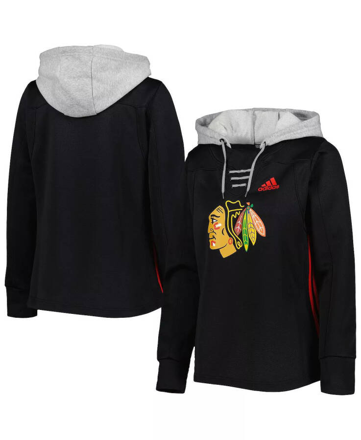 Kadın Siyah Chicago Blackhawks Paten Bağcıklı Takım Kazaklı Kapüşonlu Sweatshirt Siyah - 3