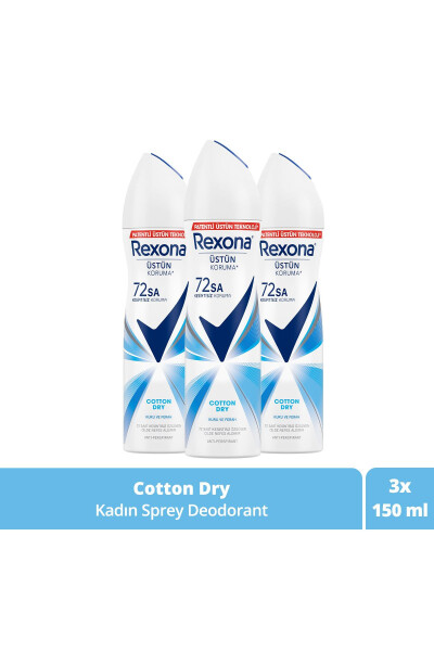 Kadın Sprey Deodorant Cotton Dry 72 Saat Kesintisiz Üstün Koruma 150 Mlx3 - 9