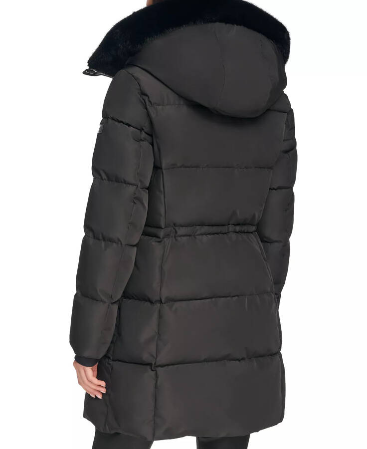 Kadınlar İçin Suni Kürk Trimli Kapüşonlu Anorak Puffer Ceket Siyah - 2