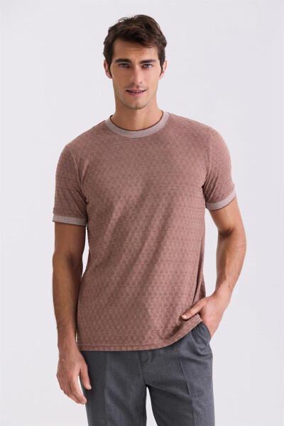 Kahve Slim Fit Bisiklet Yaka T-Shirt - 1