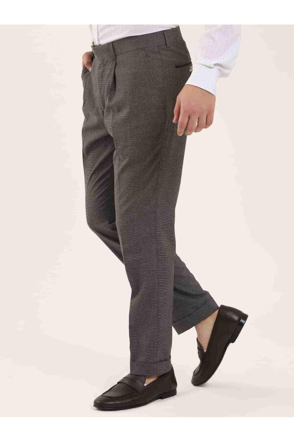 Kahverengi Erkek Slim Fit Melanj Desenli Klasik Pantolon - 97655 - 13