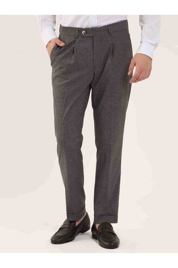 Kahverengi Erkek Slim Fit Melanj Desenli Klasik Pantolon - 97655 - 14