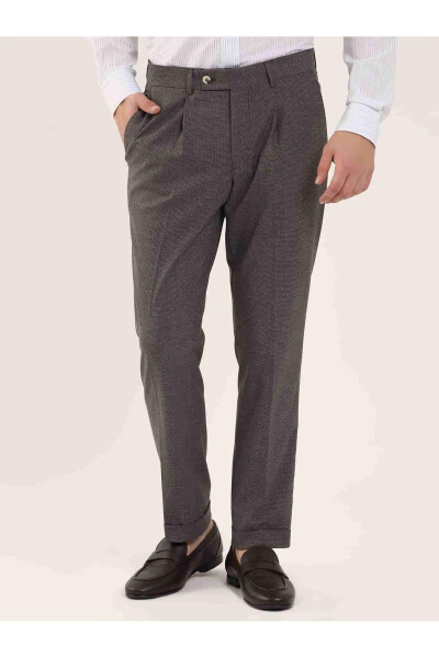 Kahverengi Erkek Slim Fit Melanj Desenli Klasik Pantolon - 97655 - 3