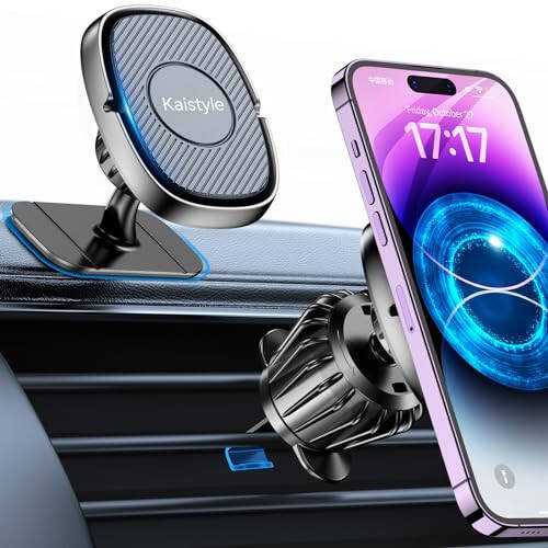 Kaistyle Magnetic Phone Holder for Car【Dash +Vent】 iPhone Magnetic car Mount for Cell Phone【Super Magnets】 Phone Holders for Your Car Magnetic Phone Mount Holder for All Smartphones & Tablet - 1