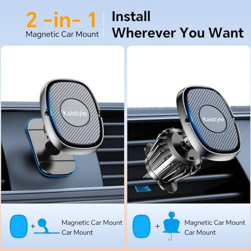 Kaistyle Magnetic Phone Holder for Car【Dash +Vent】 iPhone Magnetic car Mount for Cell Phone【Super Magnets】 Phone Holders for Your Car Magnetic Phone Mount Holder for All Smartphones & Tablet - 2