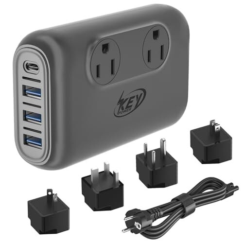 Kalitli Quvvat Konvertori, 220V dan 110V ga, Voltajni Pasaytiruvchi Konvertor va Quvvat Adapteri, Xalqaro Sayohat, USB-C & USB-A, E/F/I/A/G/D Tipi, 230 Vt, Kulrang - 1