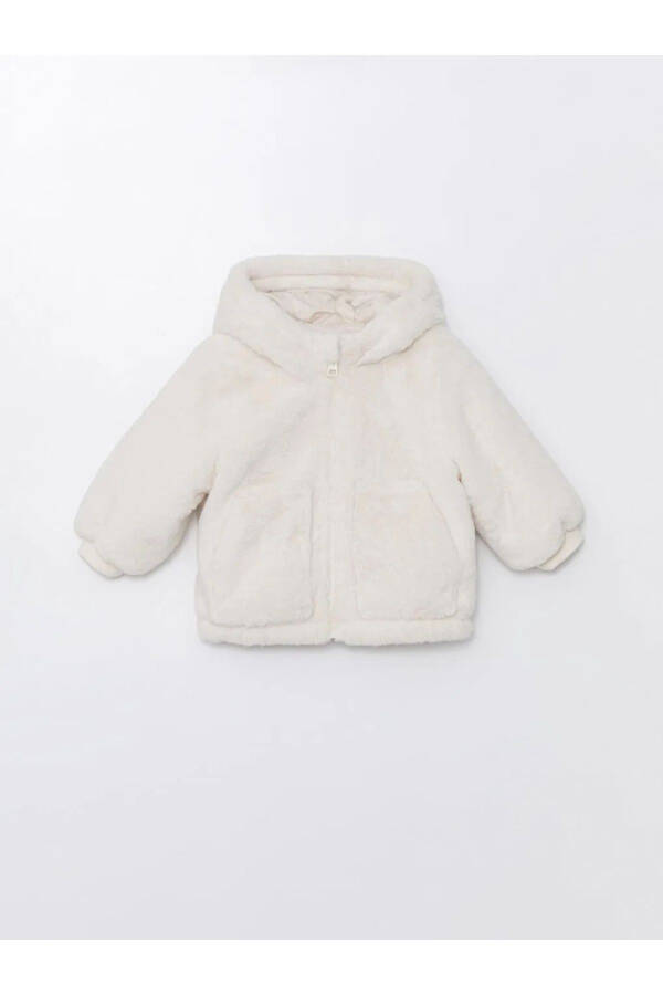 KANZ Cream Colored Hooded Plush Baby Cardigan - 1