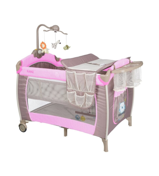 Kanz Hamburg 70x110cm Playpen Travel Cot with Rotating Mobile - Pink - 1