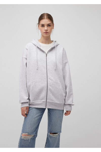 Kapüşonlu Fermuarlı Gri Sweatshirt 1610221-80196 - 21