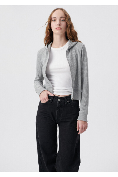 Kapüşonlu Fermuarlı Gri Sweatshirt 1610730-80018 - 12