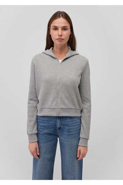 Kapüşonlu Fermuarlı Gri Sweatshirt 1610730-80018 - 3