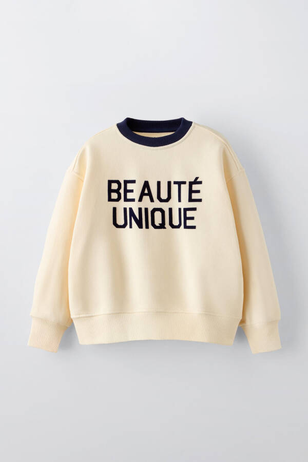 Kapüşonlu, floklu sweatshirt (Ekru) - 1