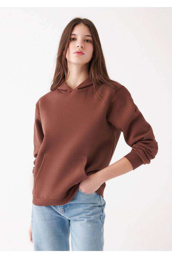 Kapüşonlu Kahverengi Basic Sweatshirt 167299-82599 - 1