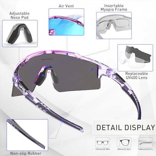 KAPVOE Cycling Glasses Sports Sunglasses for Men Women, Polarized UV400 MTB Bicycle Mountain Bike Glasses with 3 Lenses - 3