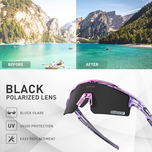 KAPVOE Cycling Glasses Sports Sunglasses for Men Women, Polarized UV400 MTB Bicycle Mountain Bike Glasses with 3 Lenses - 4